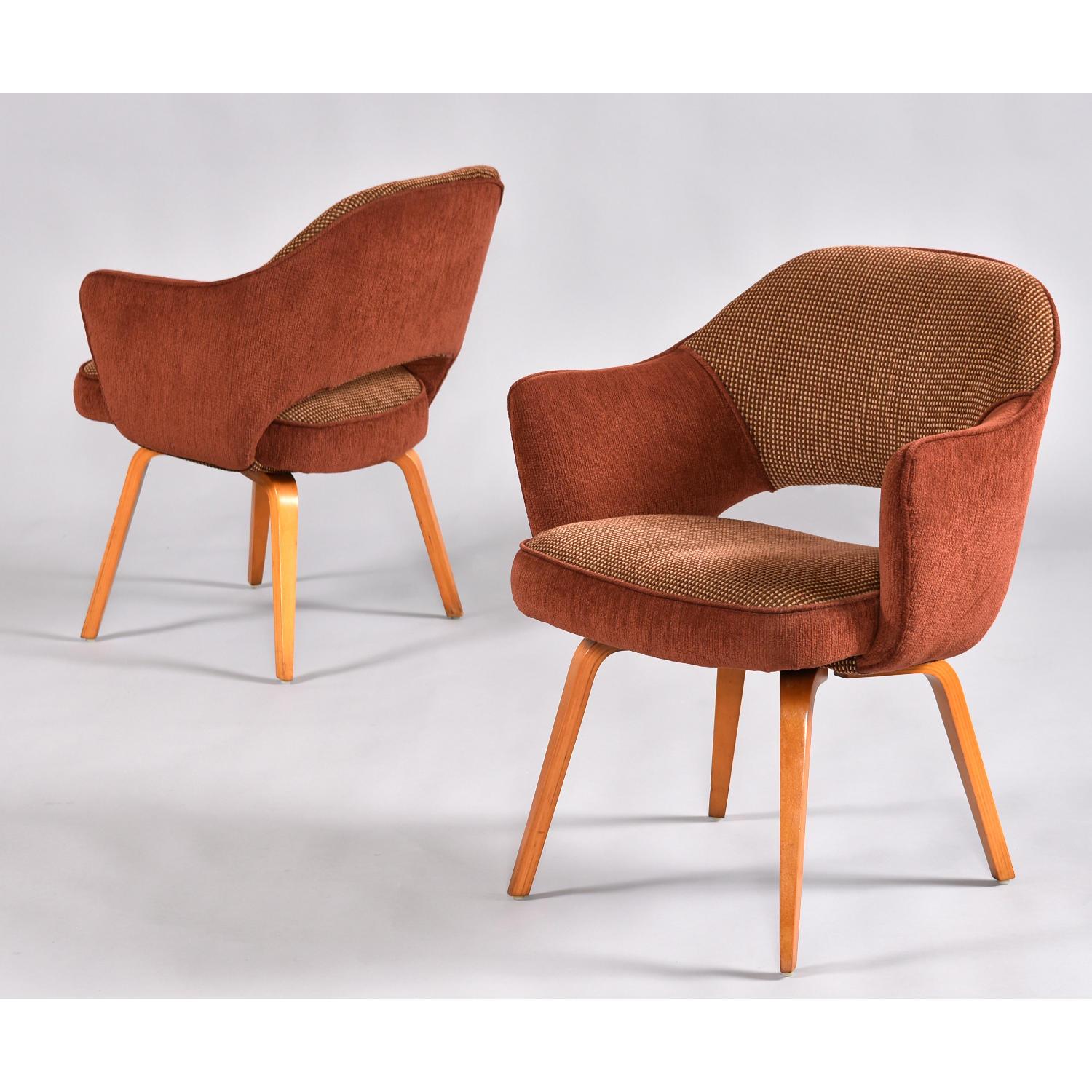 Fabric Restored Set of (8) Saarinen for Knoll Executive Armchairs with Wood Legs For Sale