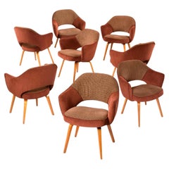Restored Set of (8) Saarinen for Knoll Executive Armchairs with Wood Legs
