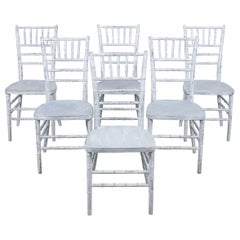 Restored Set of Six Chinese Chippendale Dining Chairs in Off-White and Grey