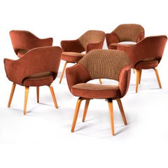 Restored Set of Six Saarinen for Knoll Executive Armchairs with Wood Legs