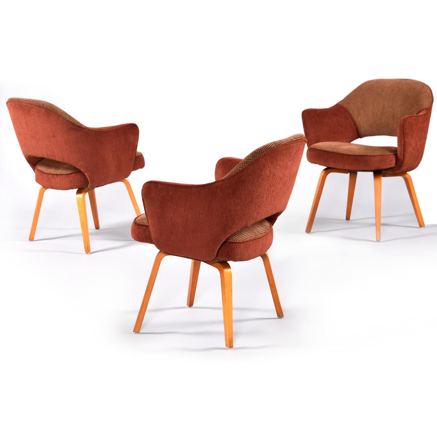 American Restored Set of Six Saarinen for Knoll Executive Armchairs with Wood Legs