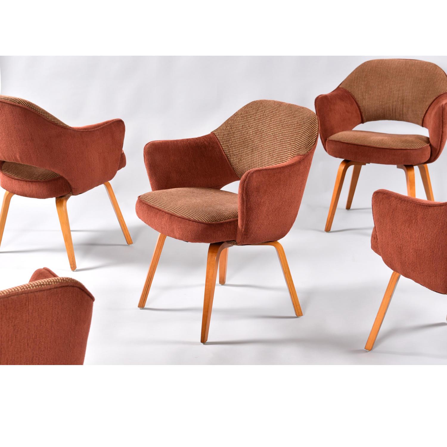 Fabric Restored Set of Six Saarinen for Knoll Executive Armchairs with Wood Legs
