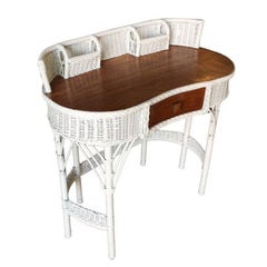 Restored Shabby Chic Wicker & Rattan Secretary Desk with Chair