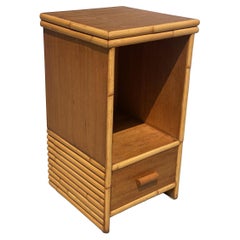 Restored Single Drawer Mahogany Bedside Table with Stacked Rattan Border