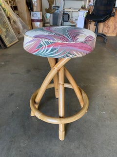Restored Single Stand Four Pole "Twist" Rattan Bar Stool, Pair