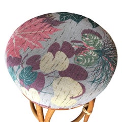 Restored Single Stand "Poof" Swivel Rattan Bar Stool, Set of 3