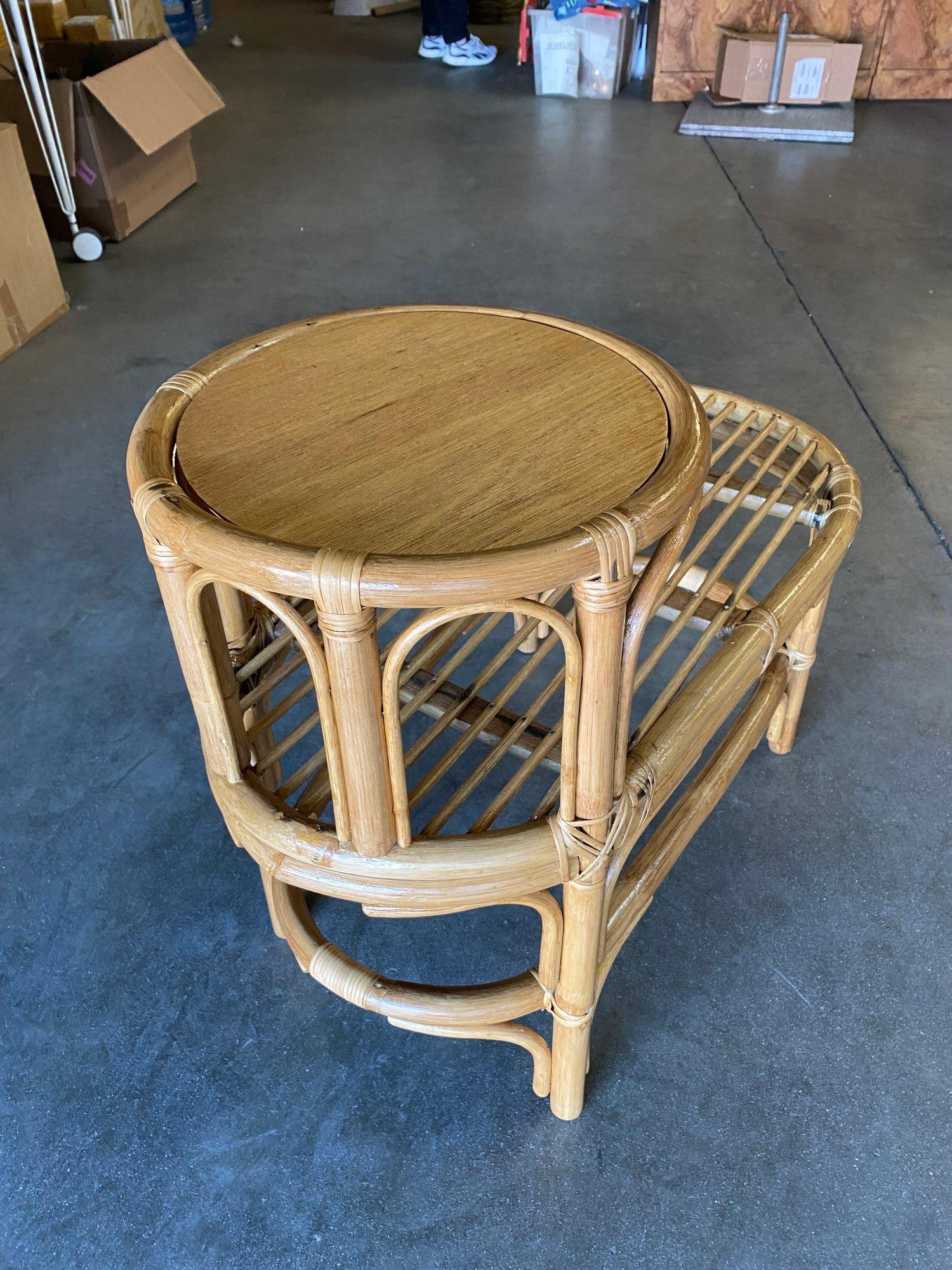 Restored Single Strand Rattan Side Table W/ Grill Top, Pair In Excellent Condition For Sale In Van Nuys, CA