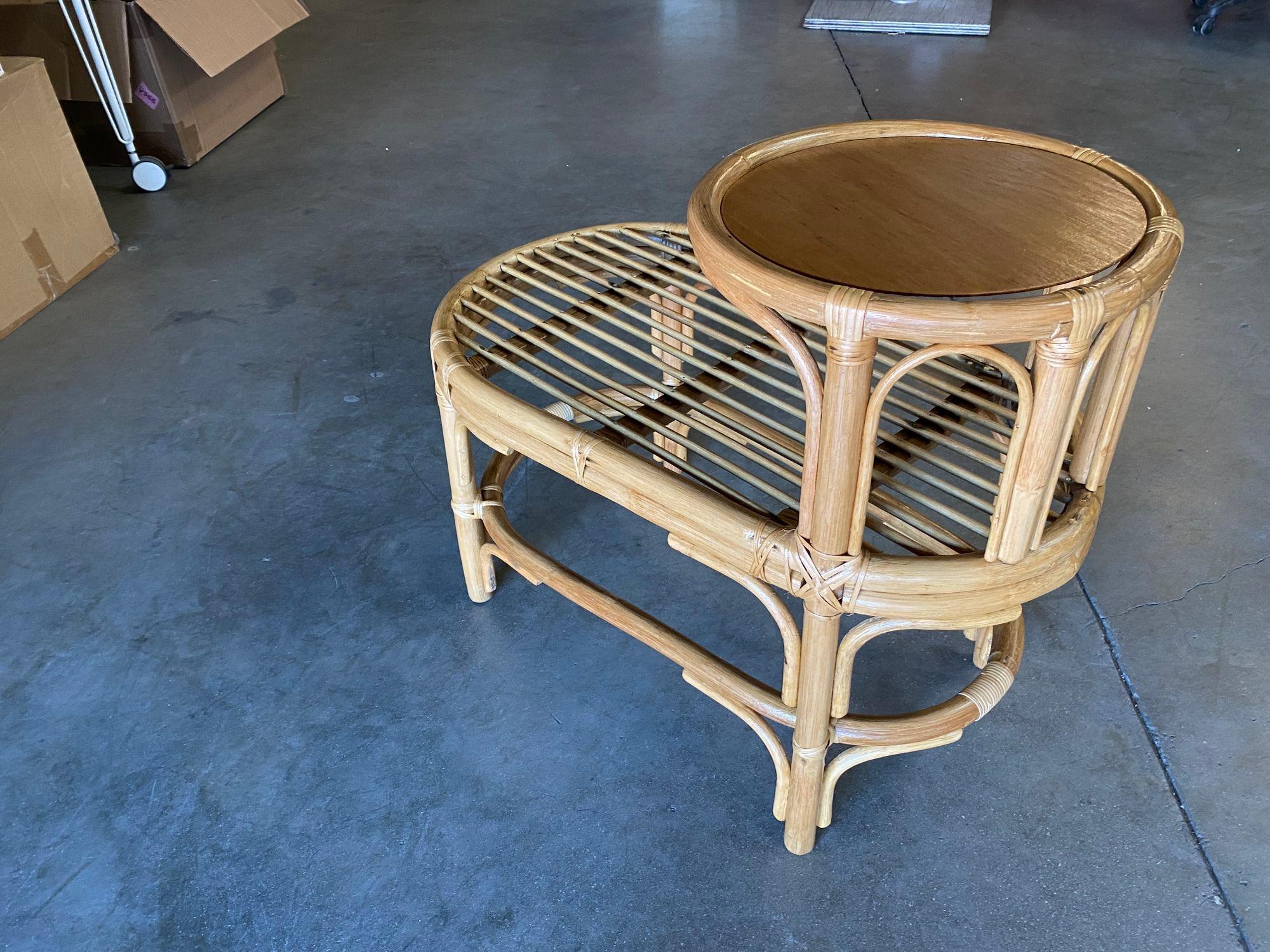 Restored Single Strand Rattan Side Table W/ Grill Top, Pair For Sale 3