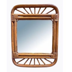 Restored Single-Strand Rounded Rattan Wall Mirror W/ Stick Reed Rattan