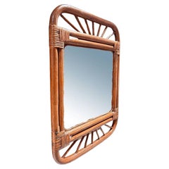 Restored Single-Strand Rounded Rattan Wall Mirror W/ Stick Reed Rattan
