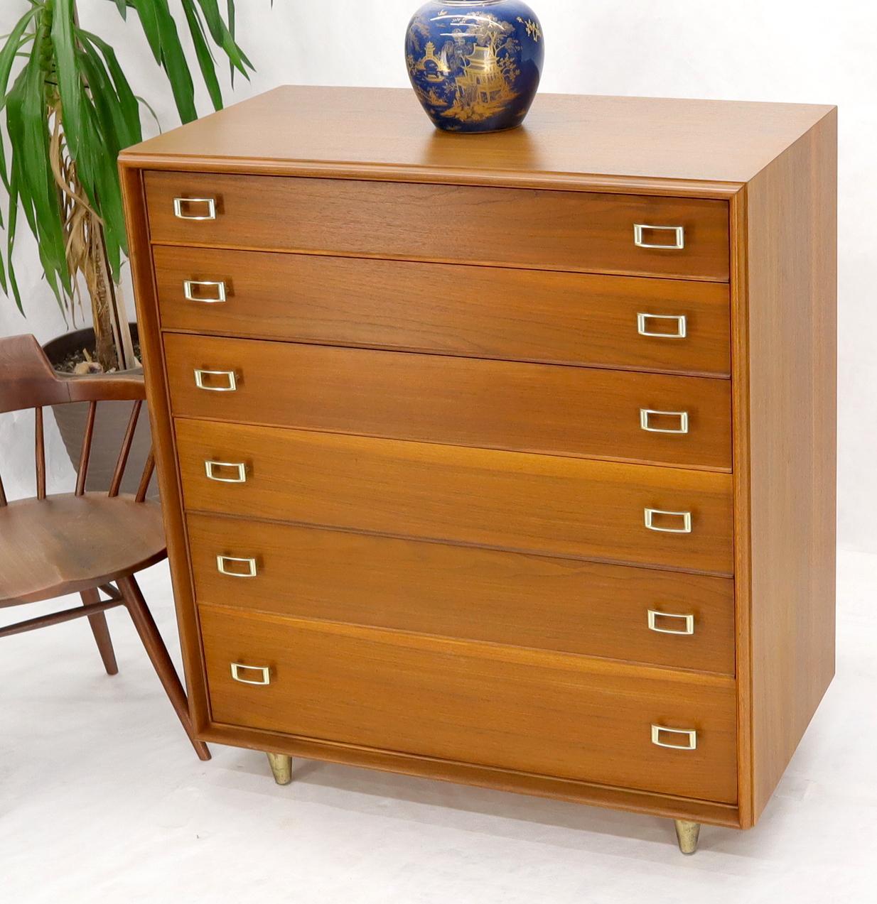 Restored Six Drawers Paul Frankl American Walnut Solid Brass Buckle Shaped Pulls For Sale 4