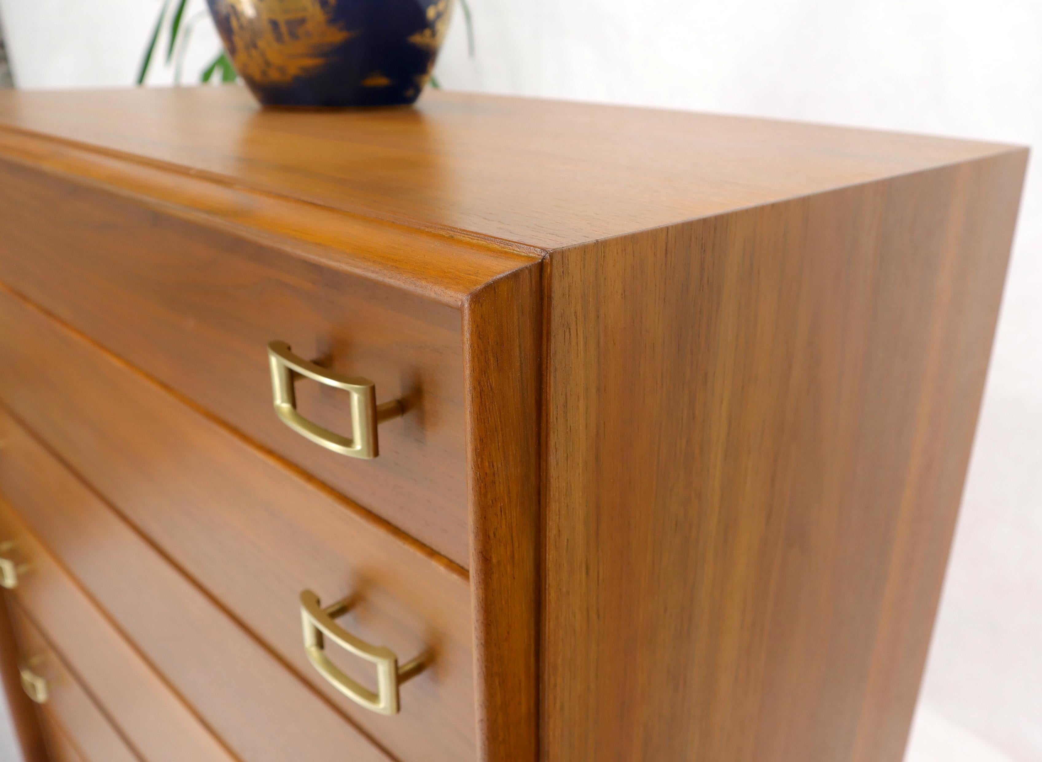 Restored Six Drawers Paul Frankl American Walnut Solid Brass Buckle Shaped Pulls For Sale 5