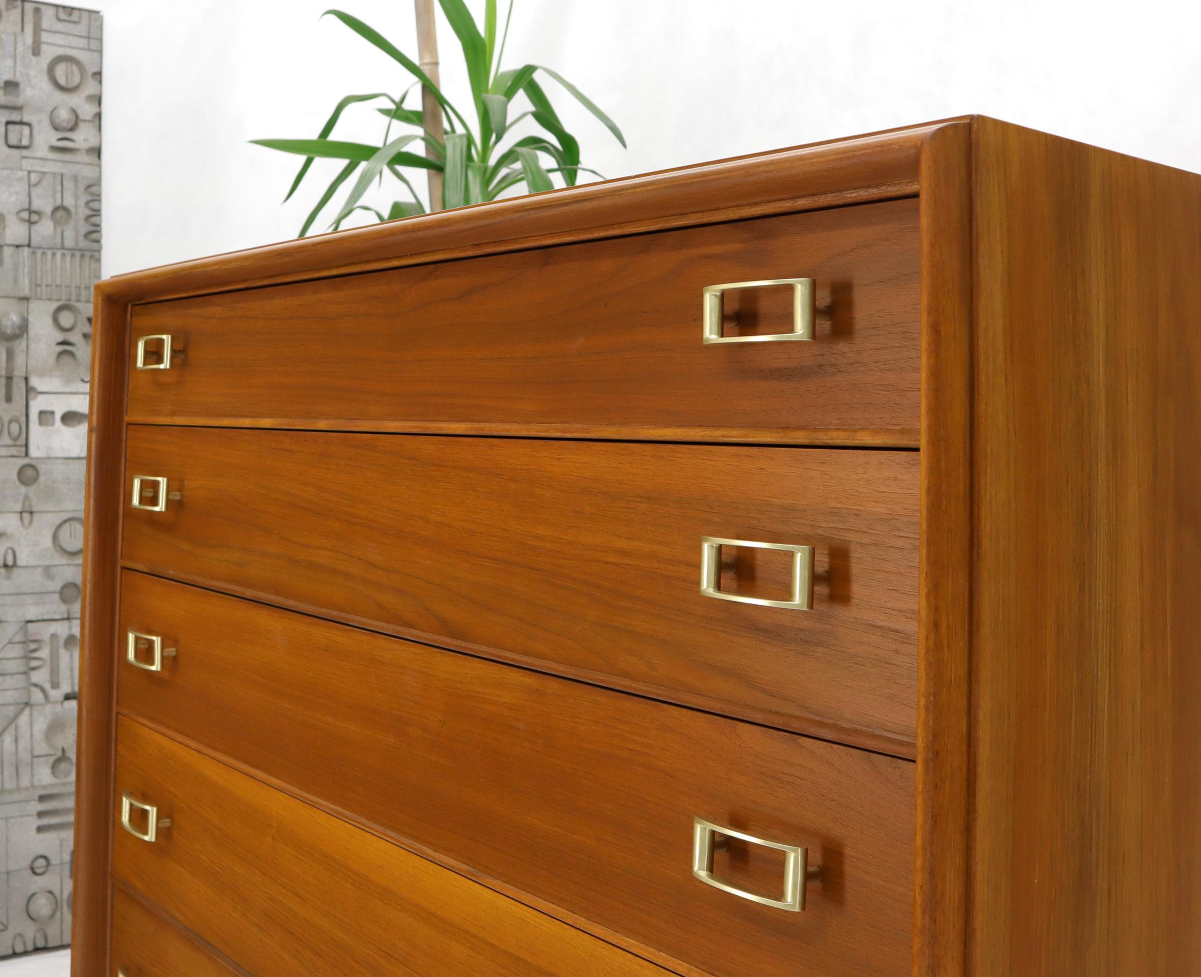 Restored Six Drawers Paul Frankl American Walnut Solid Brass Buckle Shaped Pulls For Sale 7
