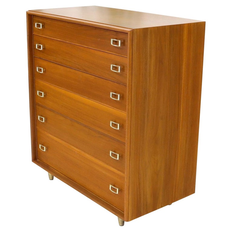 Restored Six Drawers Paul Frankl American Walnut Solid Brass Buckle