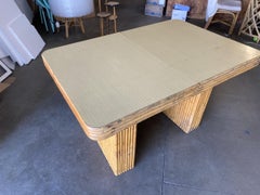 Restored Six-Person Rattan and Formica Dining Table with Vertically Stacked Base
