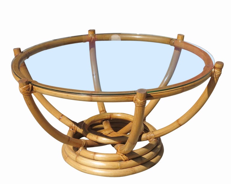 Restored SixPole Rattan Coffee Table with Floating Glass Top at