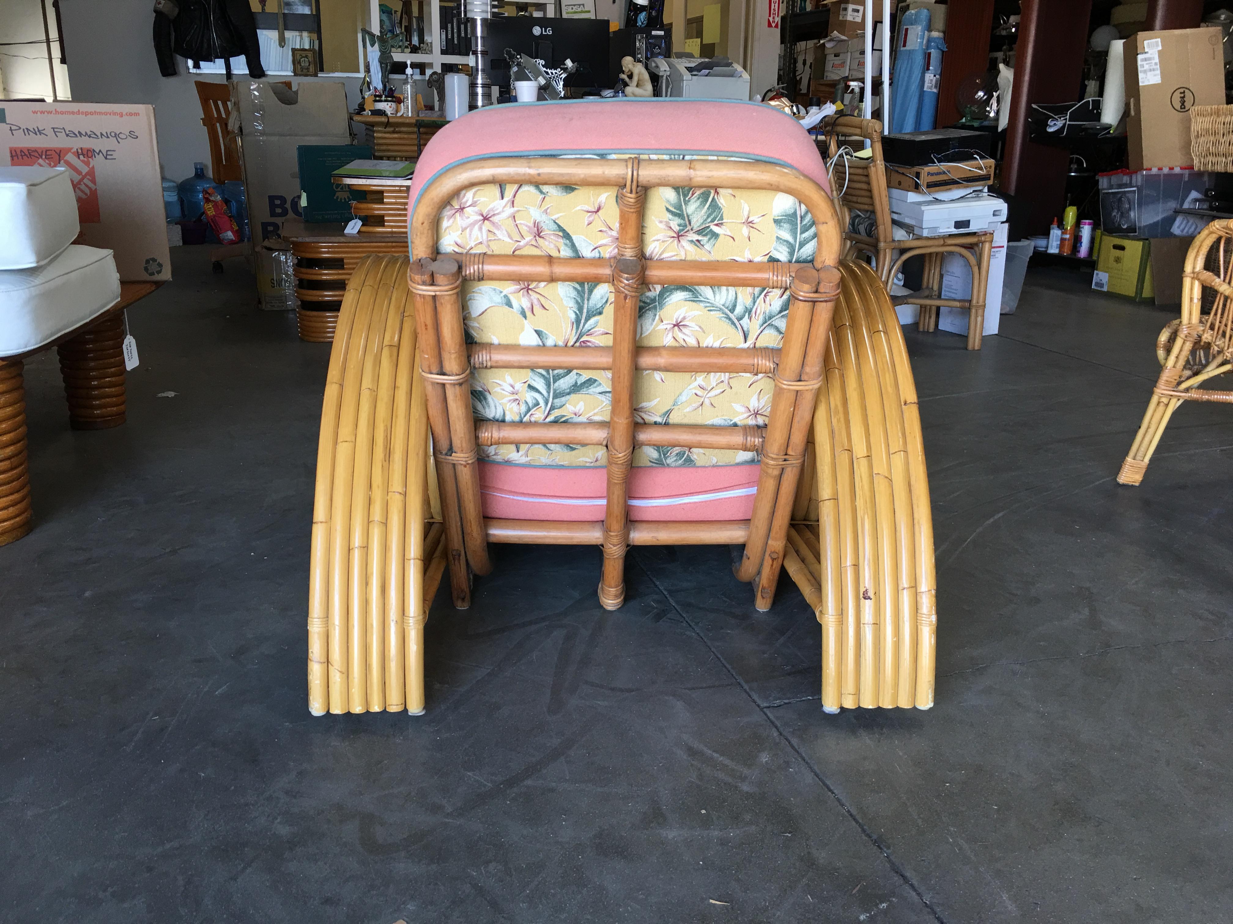 Restored Six Strand Circles and Speed Rattan Lounge Chair with Ottoman 5