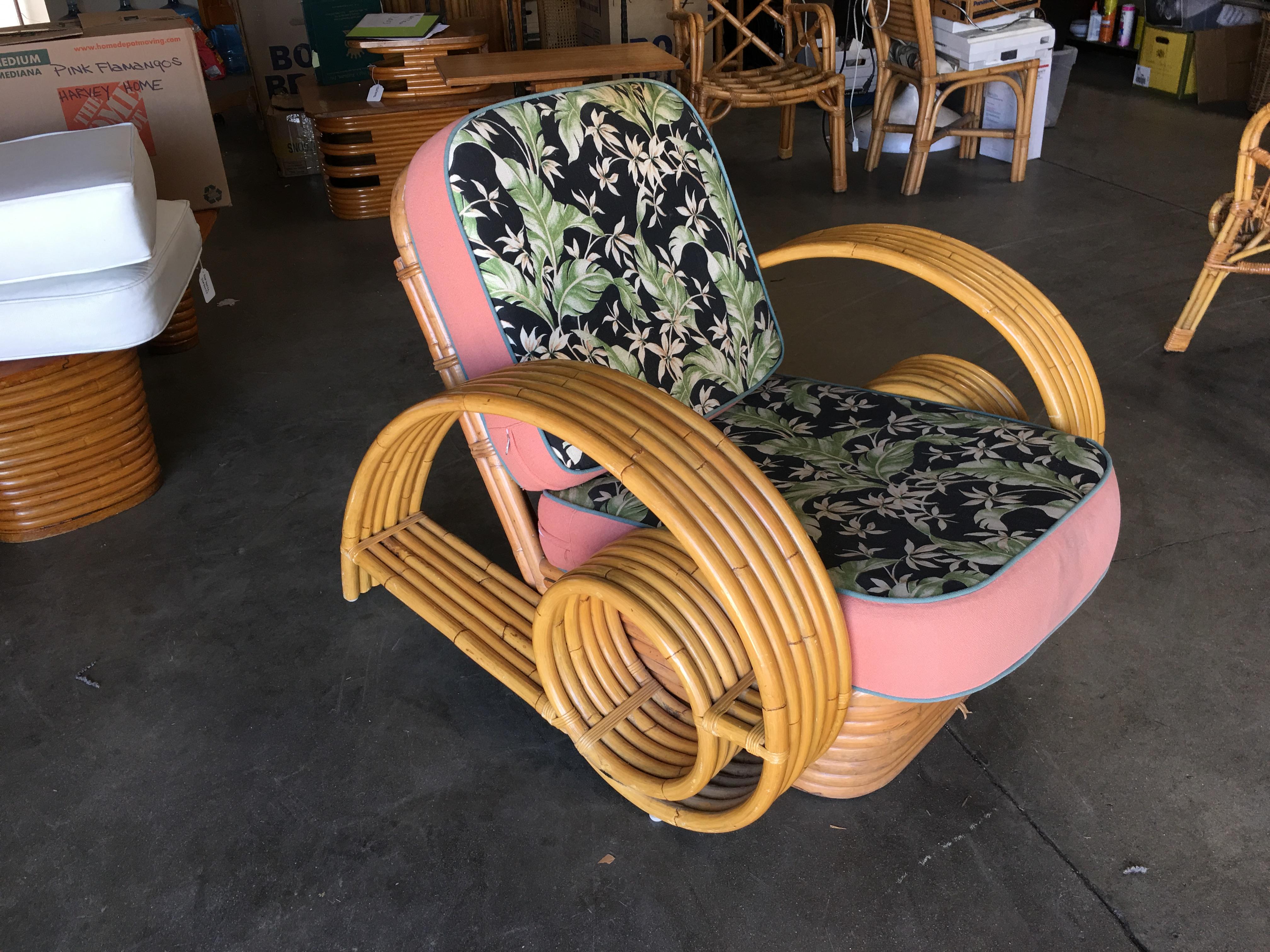Restored Six Strand Circles and Speed Rattan Lounge Chair with Ottoman In Good Condition In Van Nuys, CA