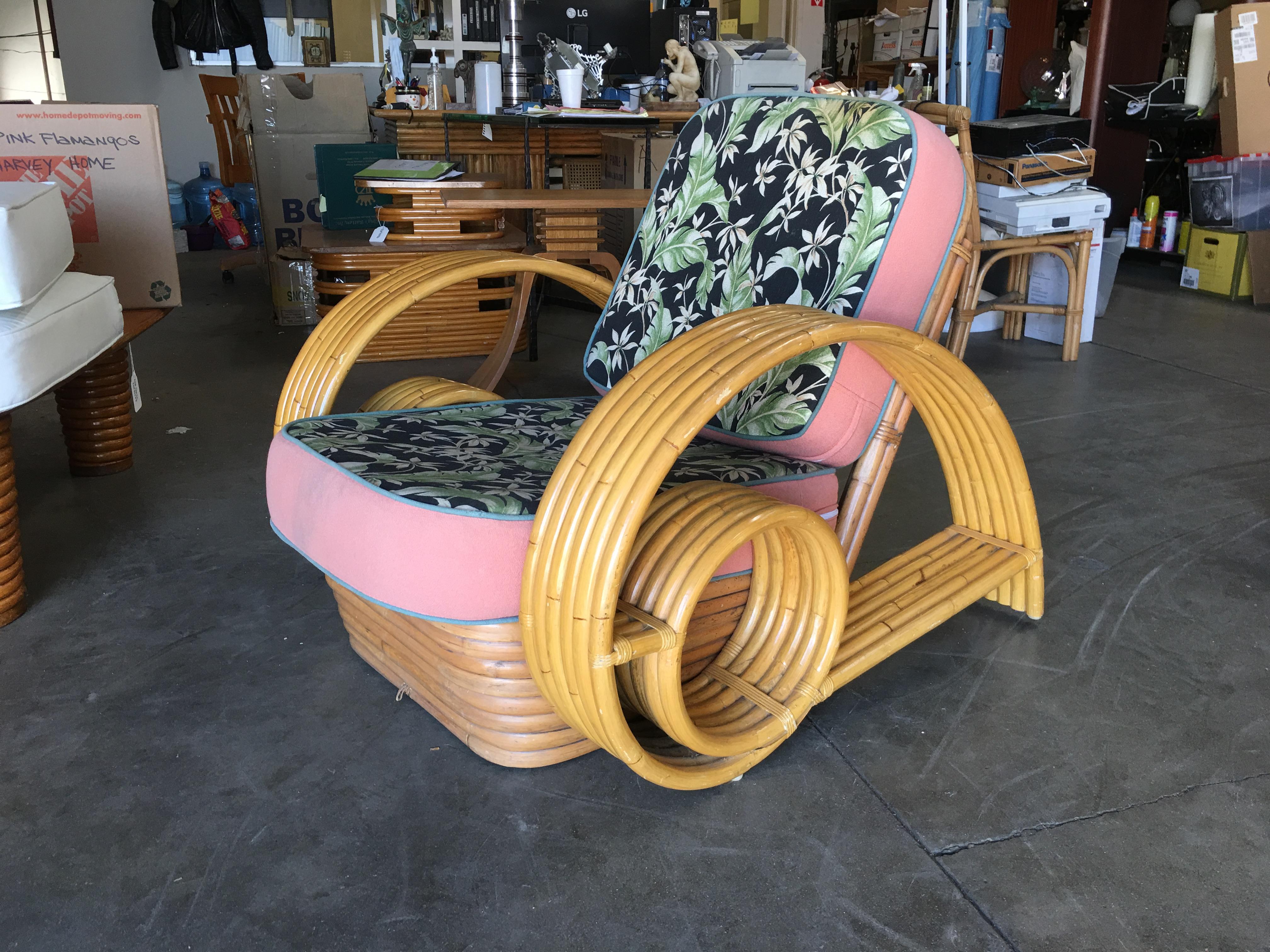 Restored Six Strand Circles and Speed Rattan Lounge Chair with Ottoman 1