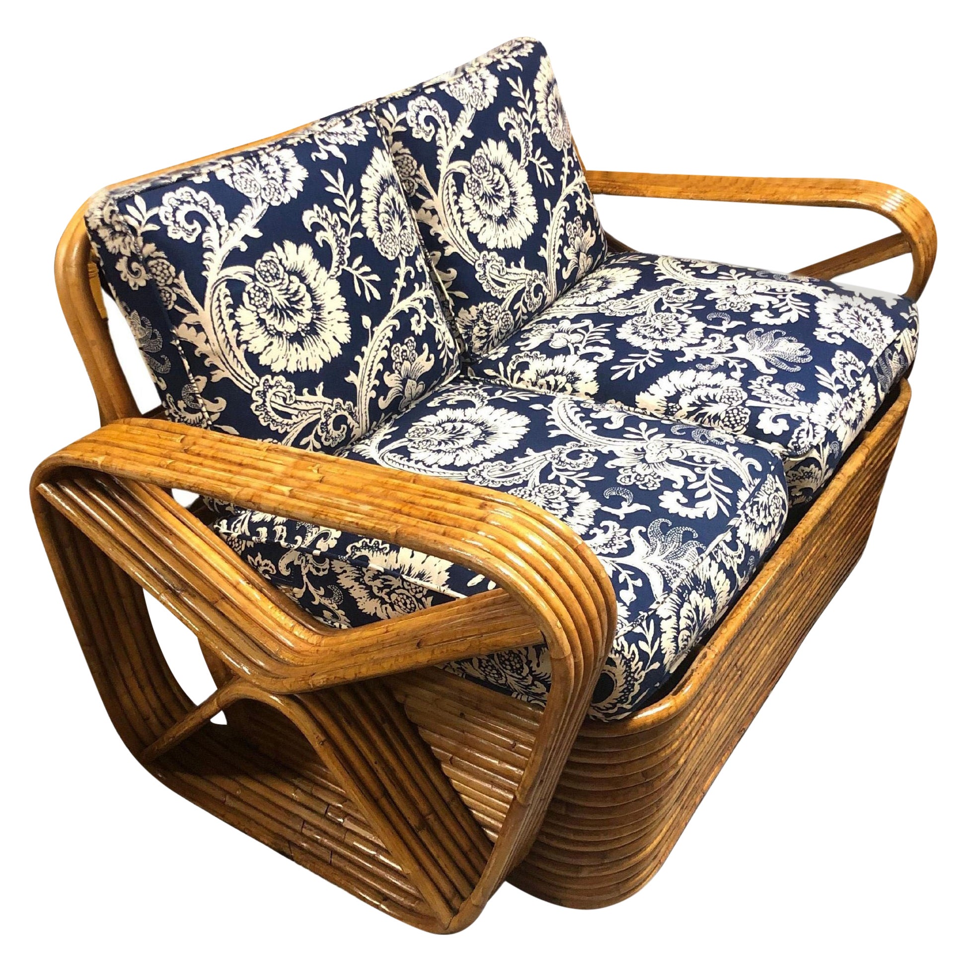 Restored Six-Strand Double Triangle Arm Tortoise Shell Rattan Settee For Sale