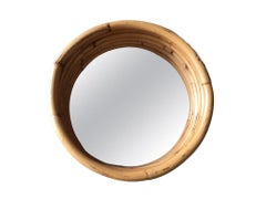 Restored Six-Strand Round 21" Porthole Wall Rattan Mirror