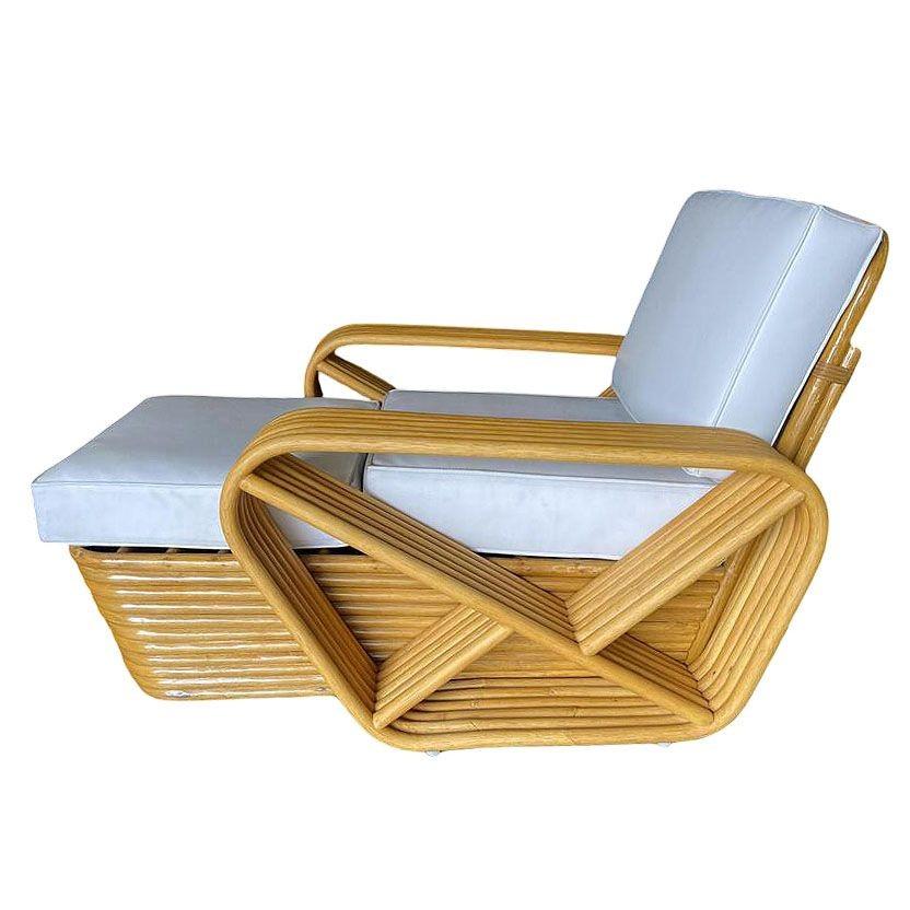 Mid-20th Century Restored Six-Strand Square Pretzel Rattan Chaise Lounge Chair, 2 Available For Sale
