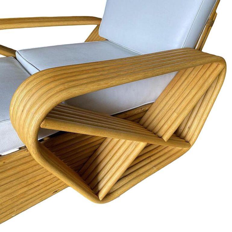 Restored Six-Strand Square Pretzel Rattan Chaise Lounge Chair, 2 Available For Sale 4
