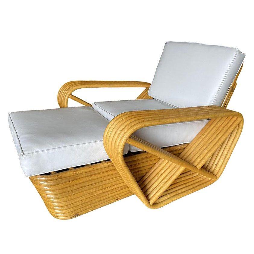 Mid-Century Modern Restored Six-Strand Square Pretzel Rattan Chaise Lounge Chair, 2 Available For Sale