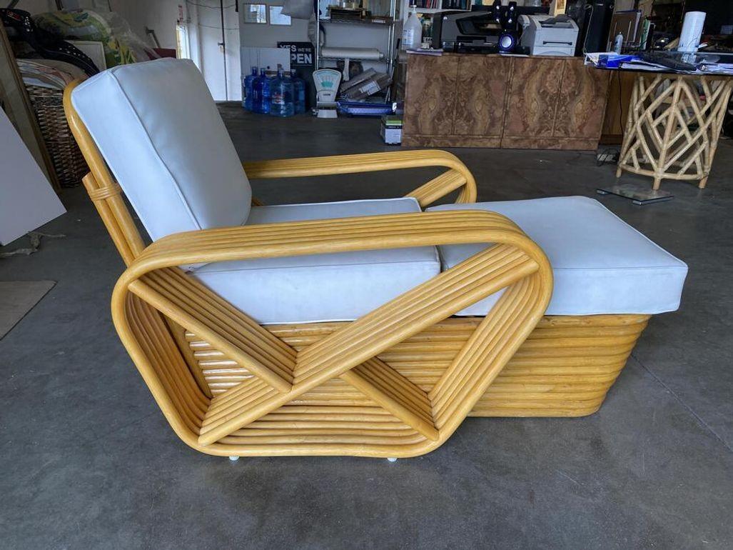 Restored Six-Strand Square Pretzel Rattan Chaise Lounge Chair For Sale 2