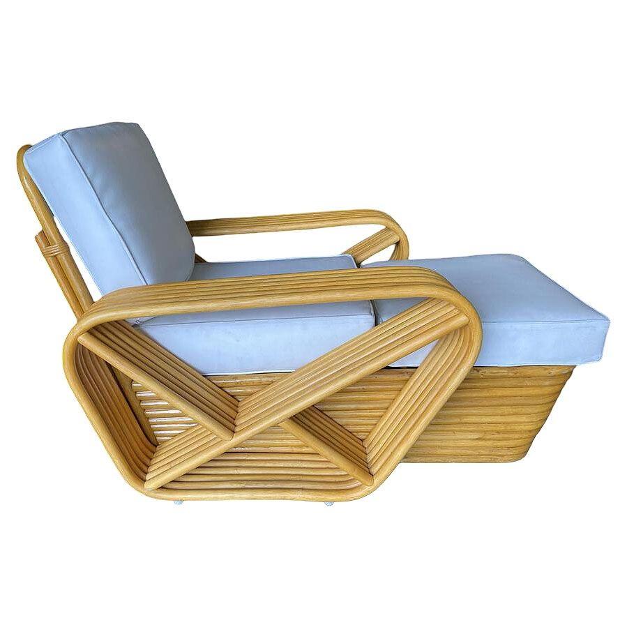 American Restored Six-Strand Square Pretzel Rattan Chaise Lounge Chair, 2 Available For Sale