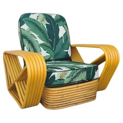 Used Restored 6-Strand Square Pretzel Rattan Lounge Chair w/ Martinique Palm Cushions