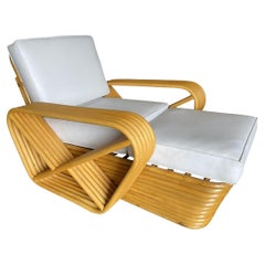 Restored Six-Strand Square Pretzel Rattan Chaise Lounge Chair