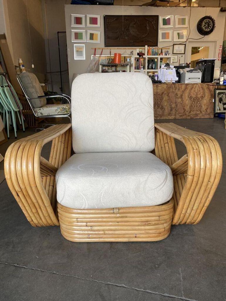 Sedia da salotto in rattan Pretzel quadrata a sei fili restaurata con ottomana in vendita 6