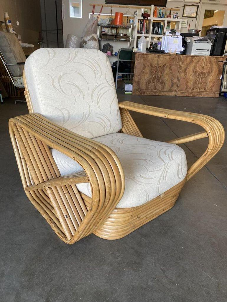 Restored Six-Strand Square Pretzel Rattan Lounge Chair with Ottoman In Excellent Condition In Van Nuys, CA