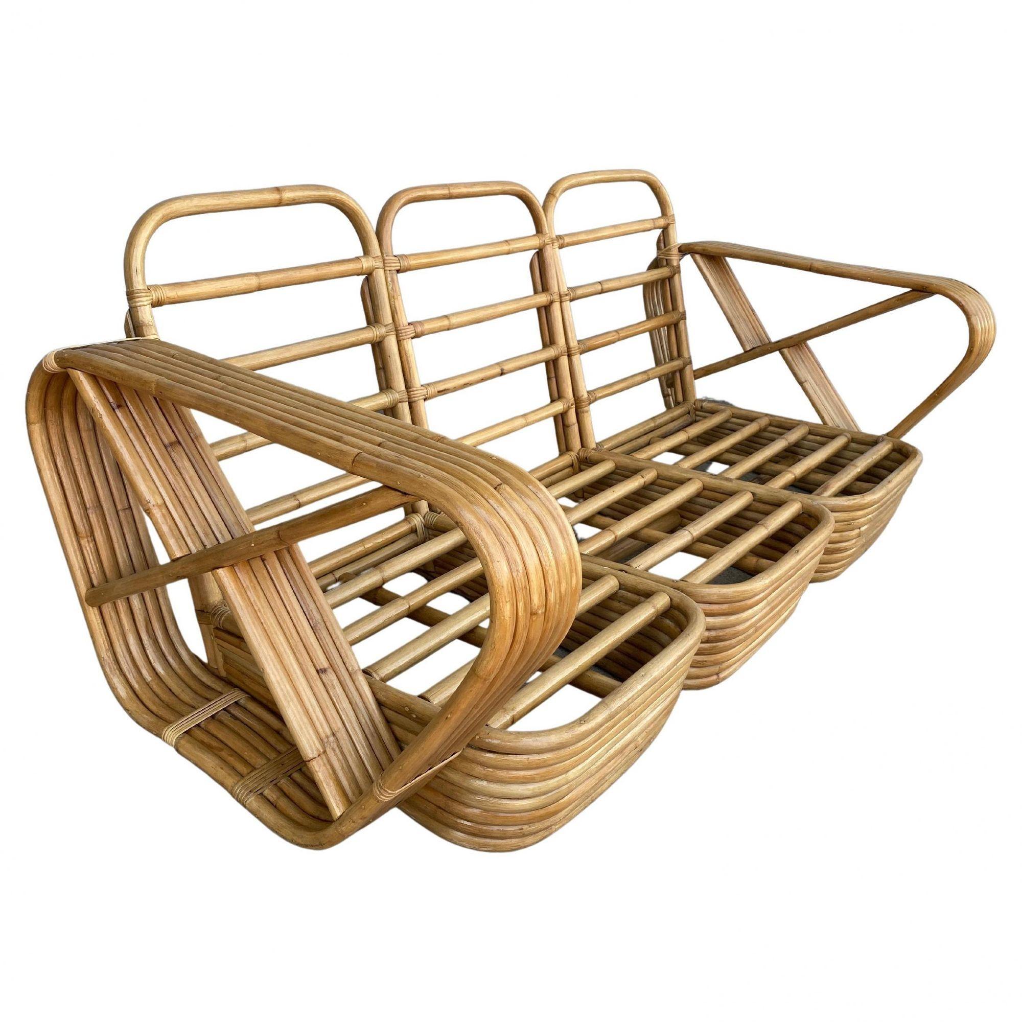 Mid-Century Modern Ensemble de salon et fauteuil Pretzel carré à six brins restauré en vente