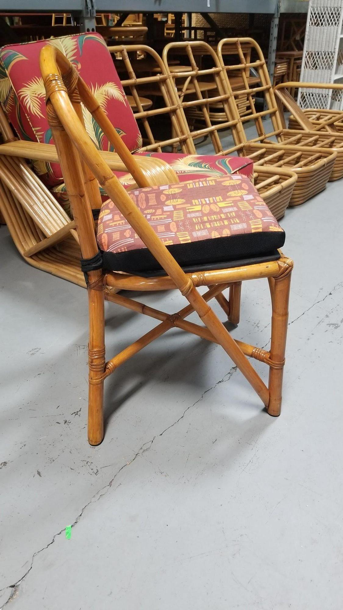Restored Slat Back Rattan Dining Chairs and Armchairs Set of 6 For Sale 6