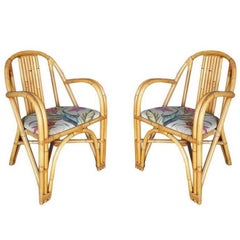 Restored Slat Back Rattan Dining Chairs and Armchairs Set of 6