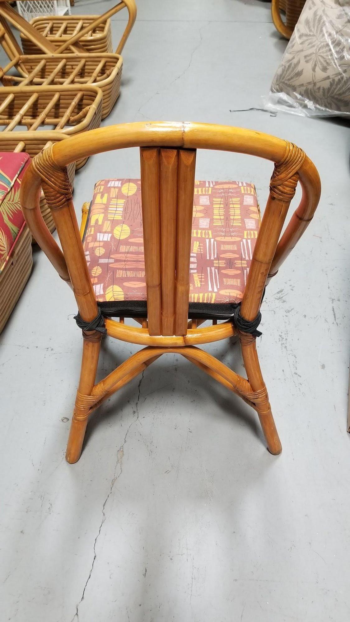 Restored Slat Back Rattan Dining Chairs and Armchairs Set of 6 For Sale 1