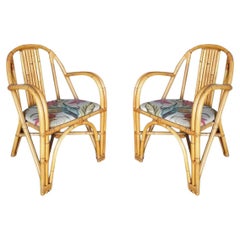 Restored Slat Leg Rattan Dining Armchair Pair