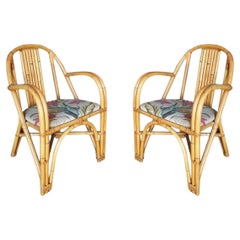 Restored Slat Back Rattan Dining Armchair Pair