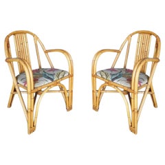 Restored Slat Back Rattan Dining Armchair Pair