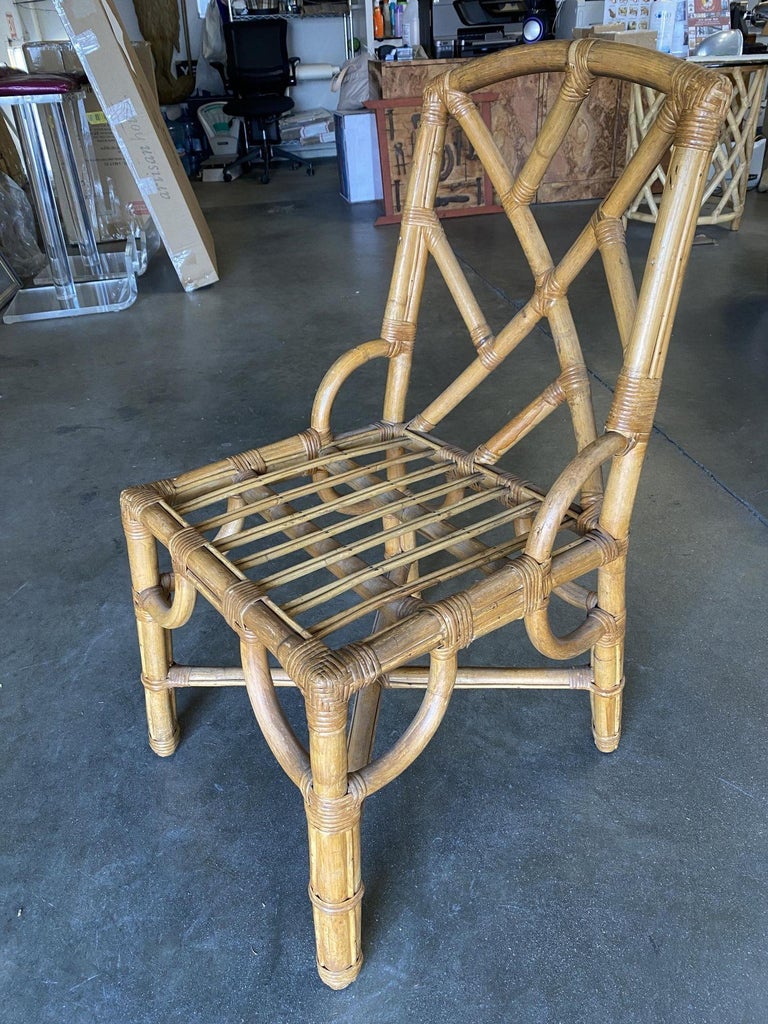 Restored Slat Leg Rattan Dining Chair by Paul frankl, Set of S For Sale