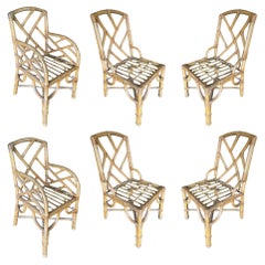 Restored Slat Leg Rattan Dining Chair by Paul Frankl, Set of S