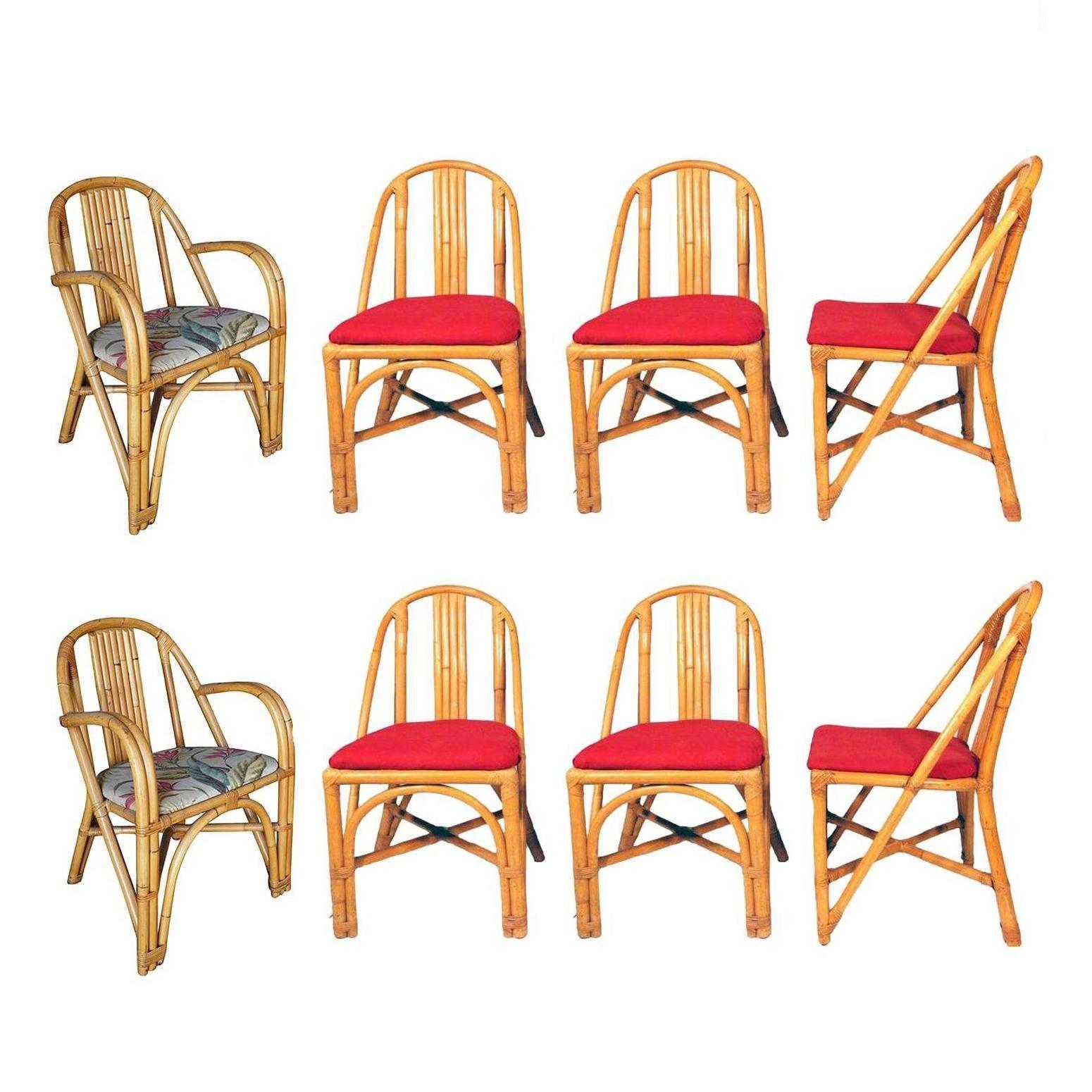 Restored Slat Leg Rattan Dining Chair, Set of 8 1