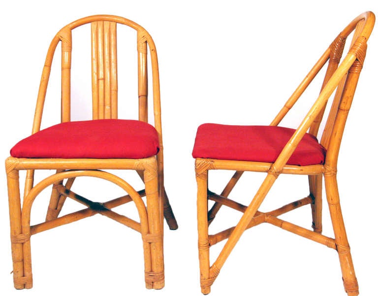 Restored Slat Leg Rattan Dining Chair, Set of Four For Sale at 1stdibs