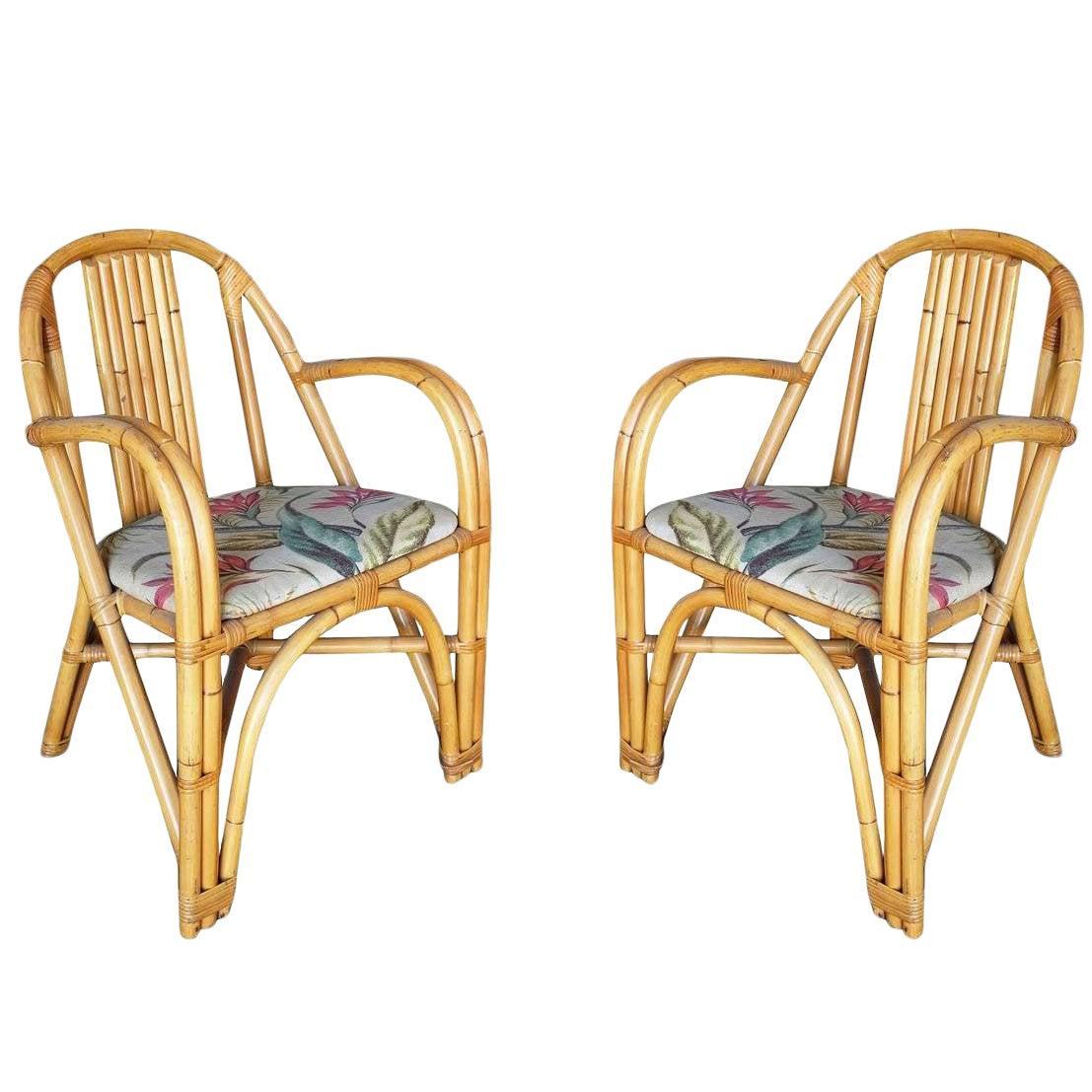 American Restored Slat Leg Rattan Dining Chair, Set of Six