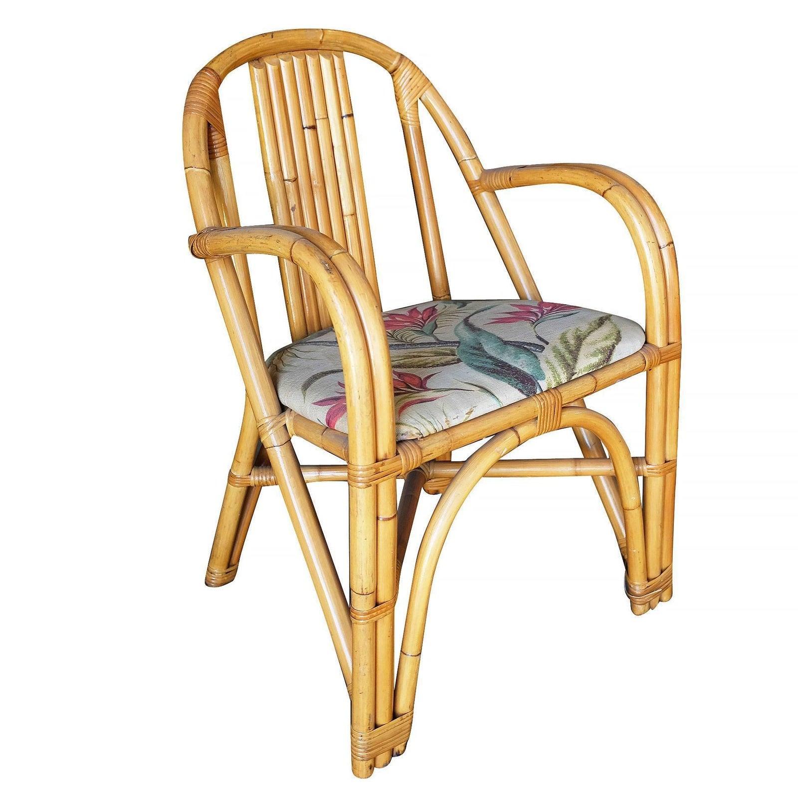Restored Slat Leg Rattan Dining Chair, Set of Six In Excellent Condition In Van Nuys, CA