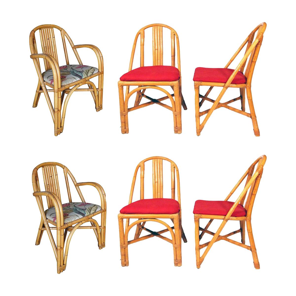 Restored Slat Leg Rattan Dining Chair, Set of Six