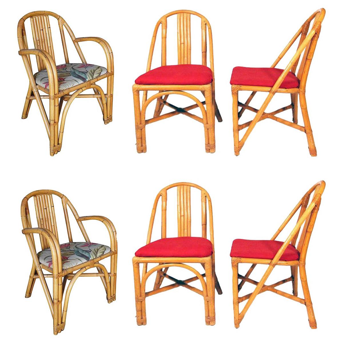 Spectacular Restored Set of Eight Rattan and Bamboo Dining Chairs