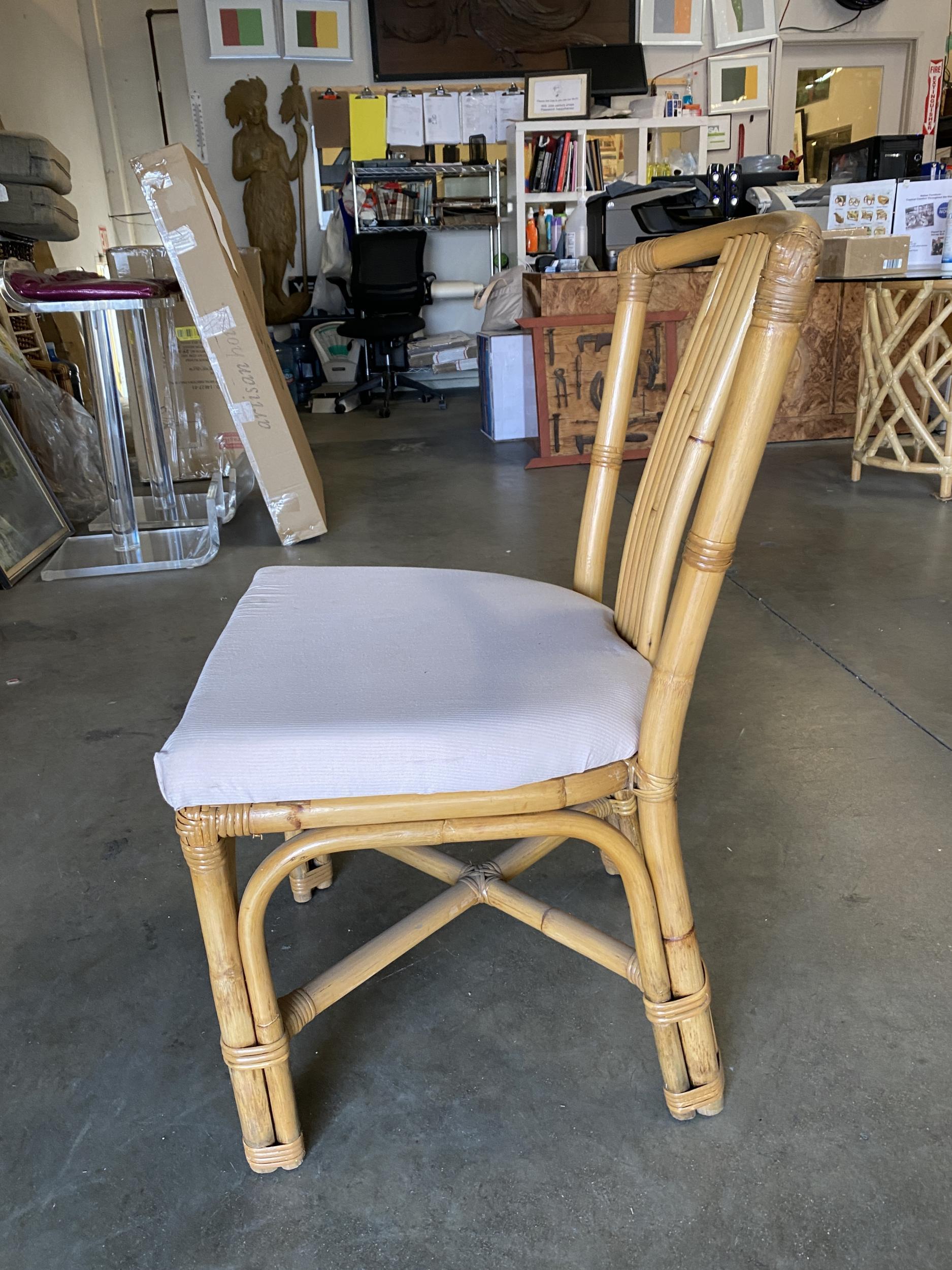 Mid-Century Modern Restored Slat Leg Rattan Dining Chair W/ 8 Strand Backrest, Set of 6